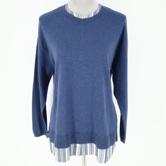 J Jill Sweater Petites LP PL Blue with White Blue Underlay Stretch Knit - Picture 15 of 15
